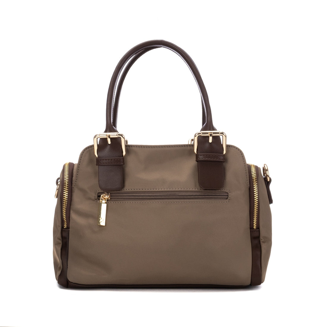 Mala bowling Xti em têxtil taupe vista de trás, com bolso de fecho de correr
