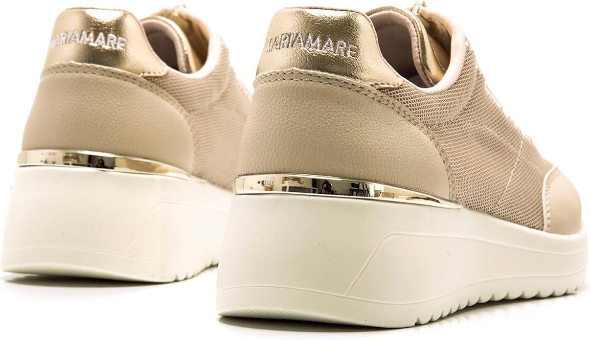 Sapatilhas Mariamare Salerno Femininas Bege e Ouro com Sola de Volume - vista traseira.