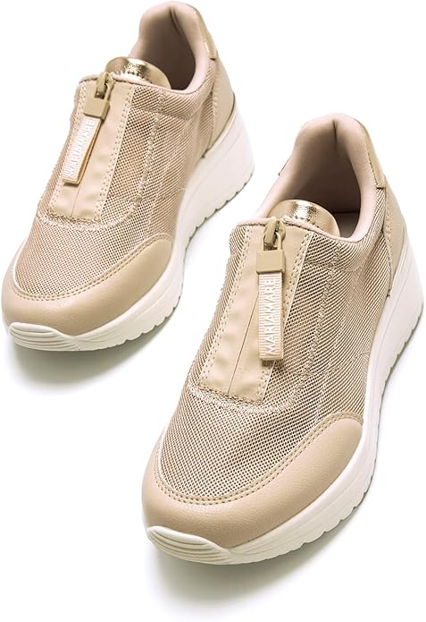 Sapatilhas Mariamare Salerno Femininas Bege e Ouro com Sola de Volume - vista fontal enviezada.