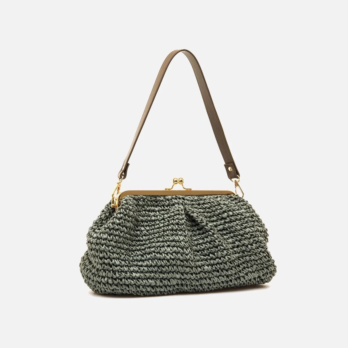 Bolsa Feminina Mariamare Siroco em Ráfia Trançada Verde - Marinho - Roma Pell