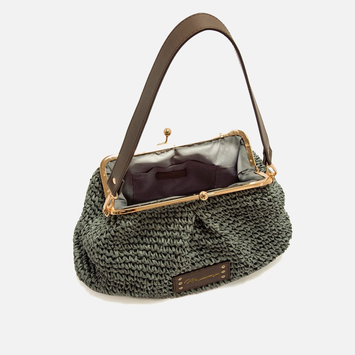 Bolsa Feminina Mariamare Siroco em Ráfia Trançada Verde - Marinho - Roma Pell