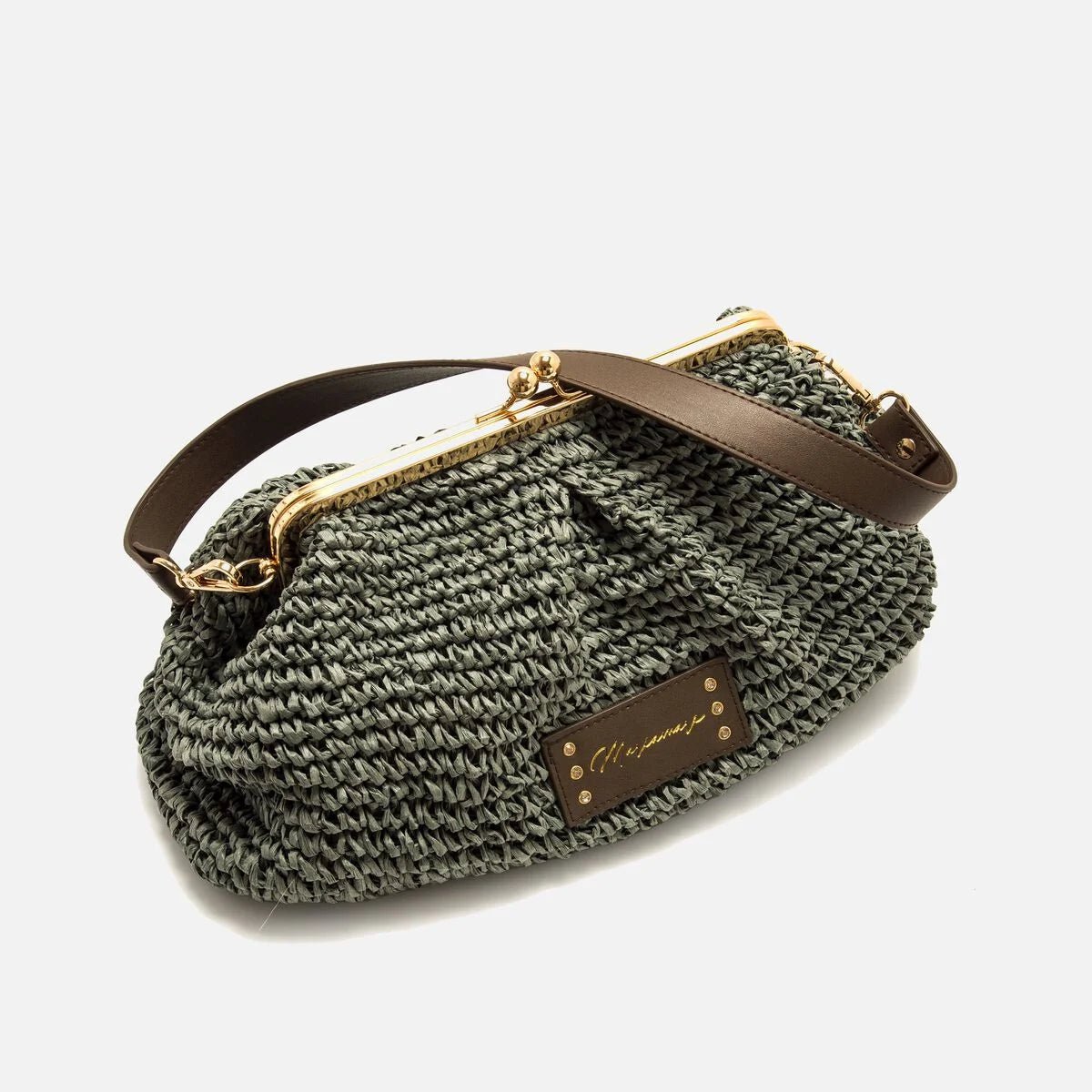 Bolsa Feminina Mariamare Siroco em Ráfia Trançada Verde - Marinho - Roma Pell