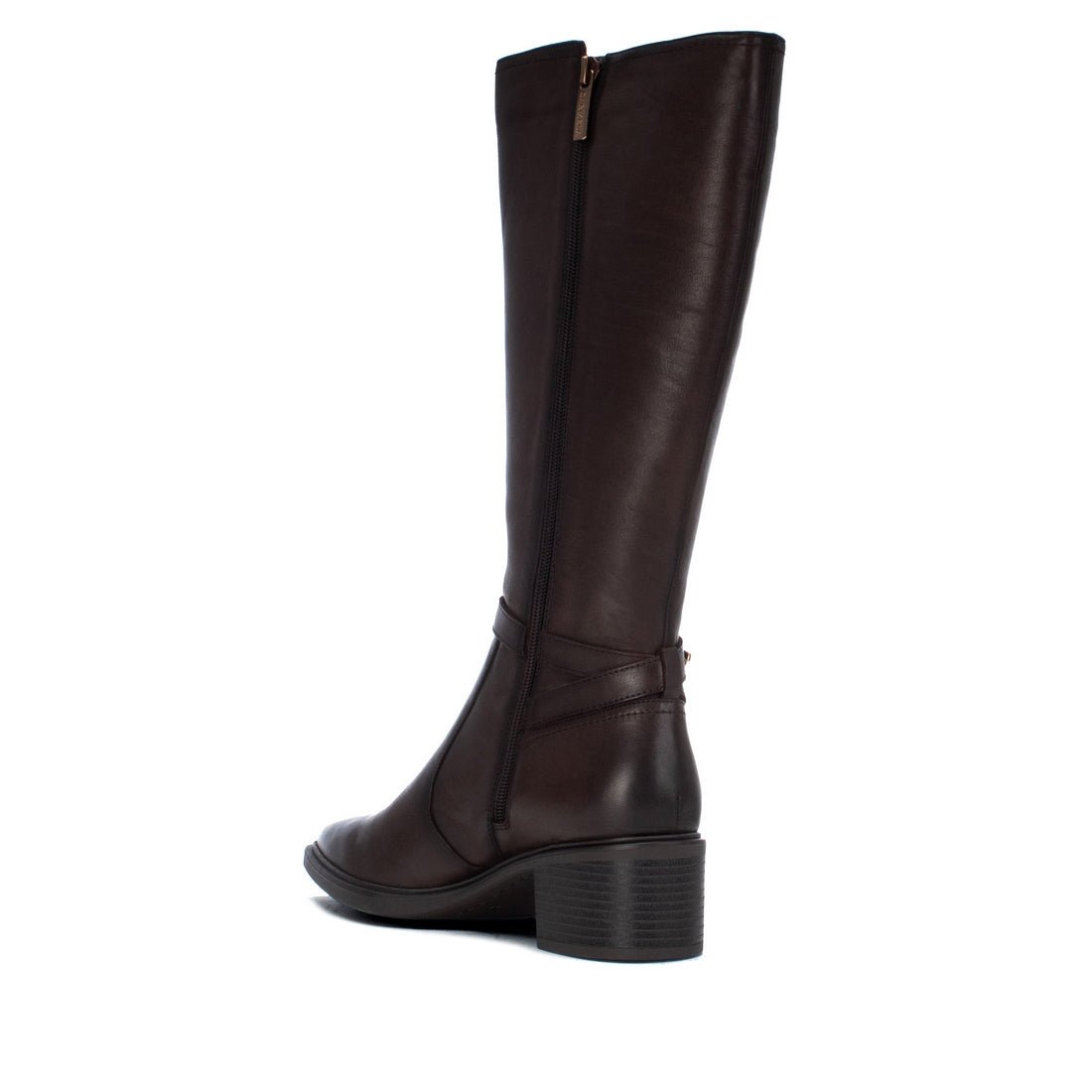 Bota Carmela em pele castanha, lado interior com fecho de correr