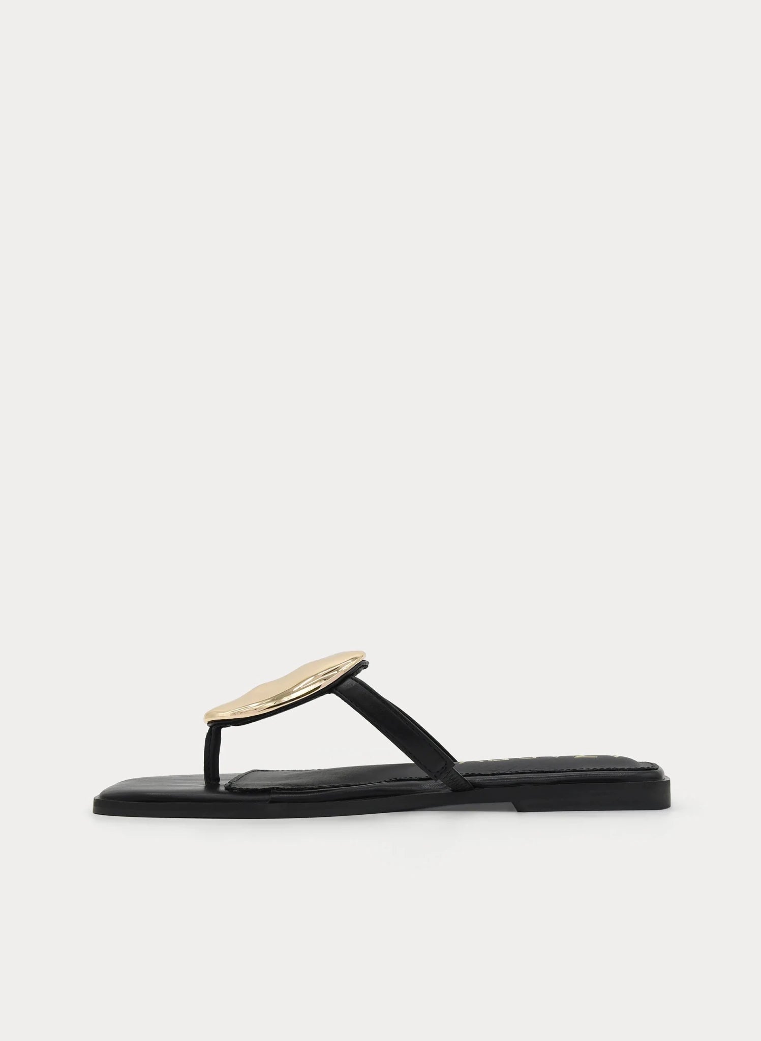 Chinelo Preto com Detalhe Dourado | Palmilha de Couro Azarey - Roma Pell