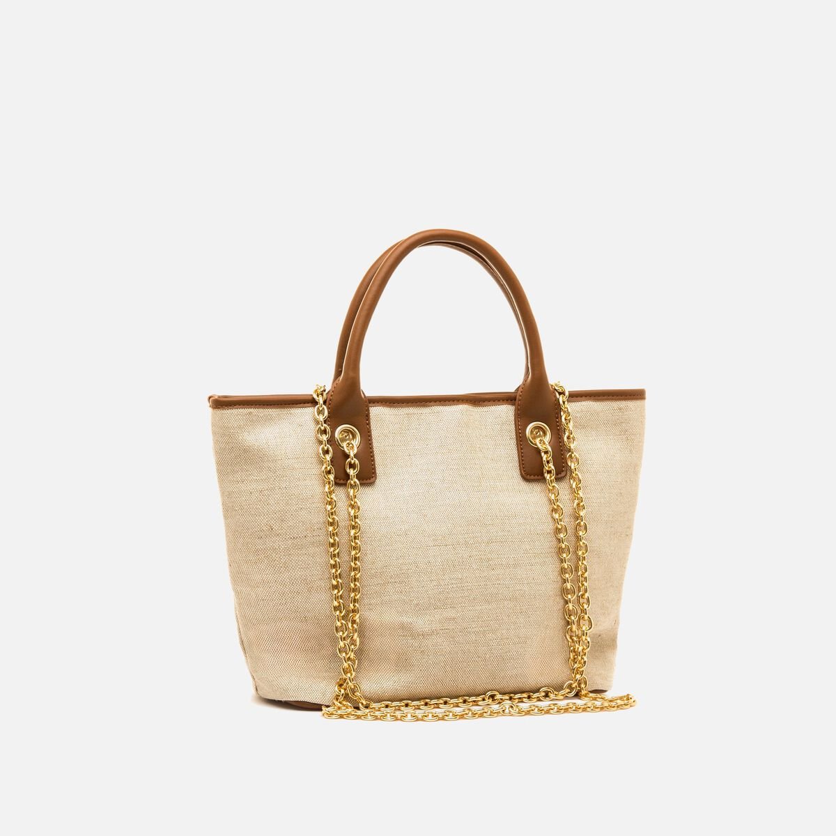 Mala Shopper Mariamare Feminina Faro Bege com Efeito Ráfia e Corrente Dourada - C59906 - Roma Pell