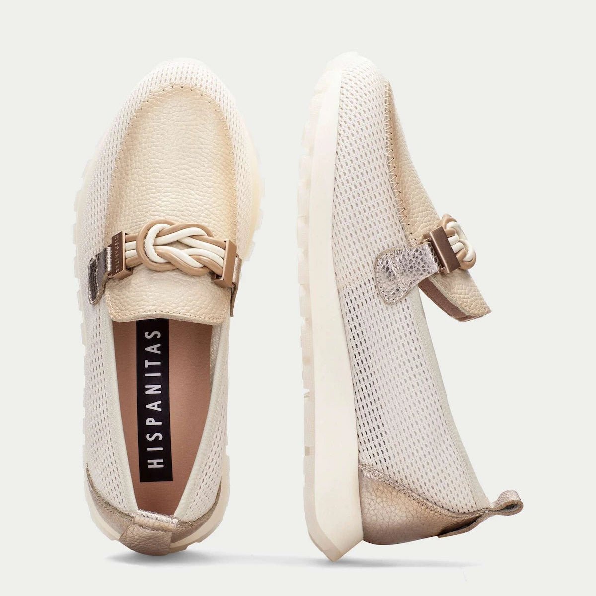 Mocassim Hispanitas Oregon Pele Branco e Champagne | Triflow® | Roma Pell - Roma Pell