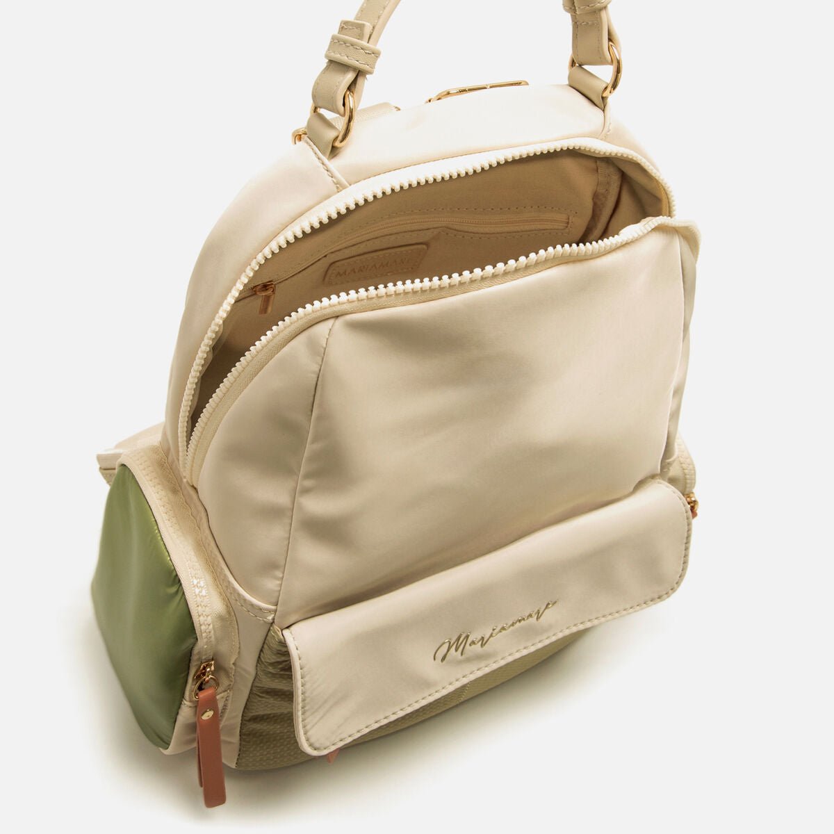 Mochila Mariamare Mover Mulher Bege Verde Detalhes Pêssego C59989 - Roma Pell