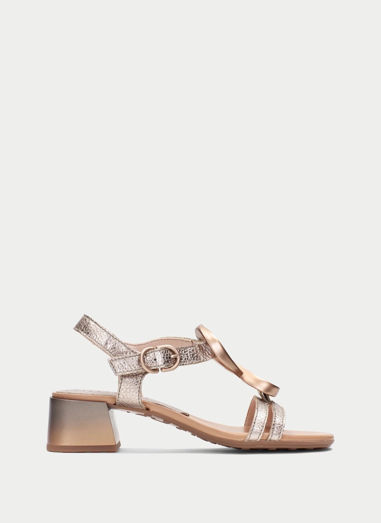 Sandália de Salto Médio Hispanitas Feminina | Tulipan Champagne | Pele com Efeito Metalizado | Ref. HV264836 - Roma Pell