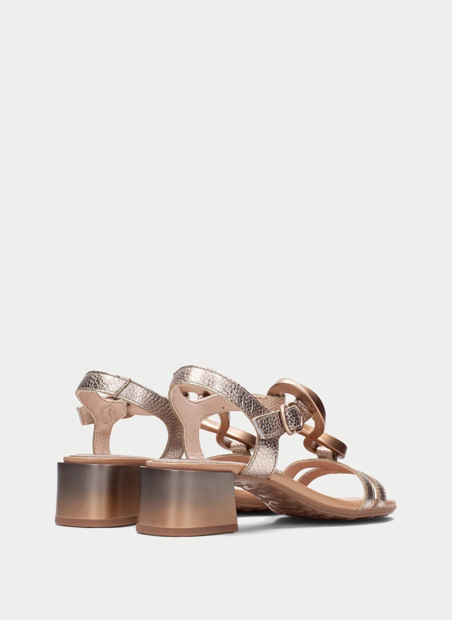 Sandália de Salto Médio Hispanitas Feminina | Tulipan Champagne | Pele com Efeito Metalizado | Ref. HV264836 - Roma Pell