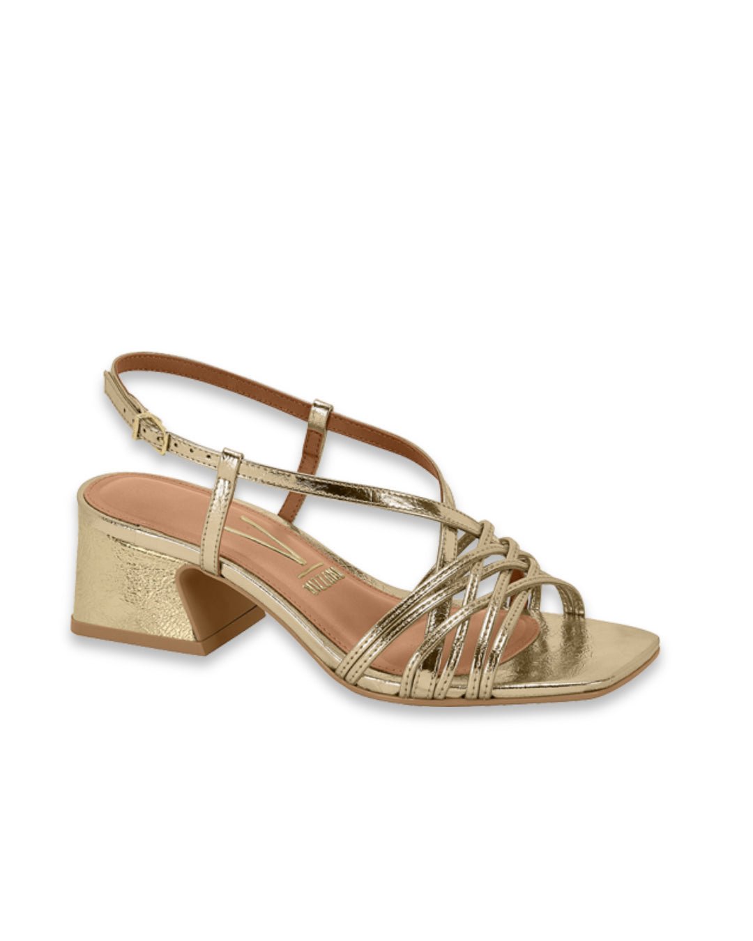 Sandália Feminina Vizzano Salto Bloco Dourada Metalizada Conforto - Ref. 6558.204 - Roma Pell
