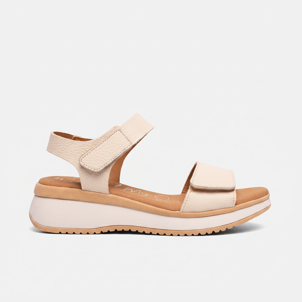 Sandália cunha Oh My Sandals 5660 bege — velcro duplo e palmilha Confort Gel anatómica | Roma Pell
