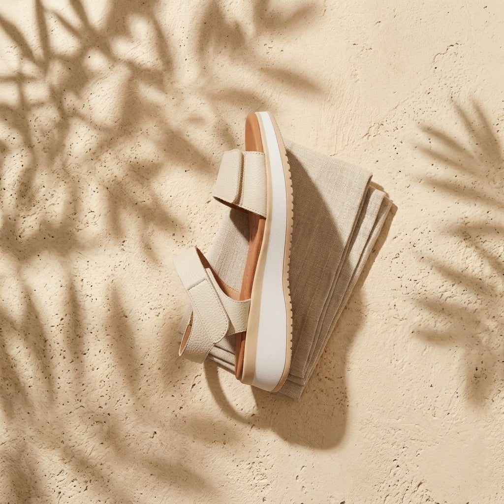 Sandália cunha Oh My Sandals 5660 bege — velcro duplo e palmilha Confort Gel anatómica | Roma Pell