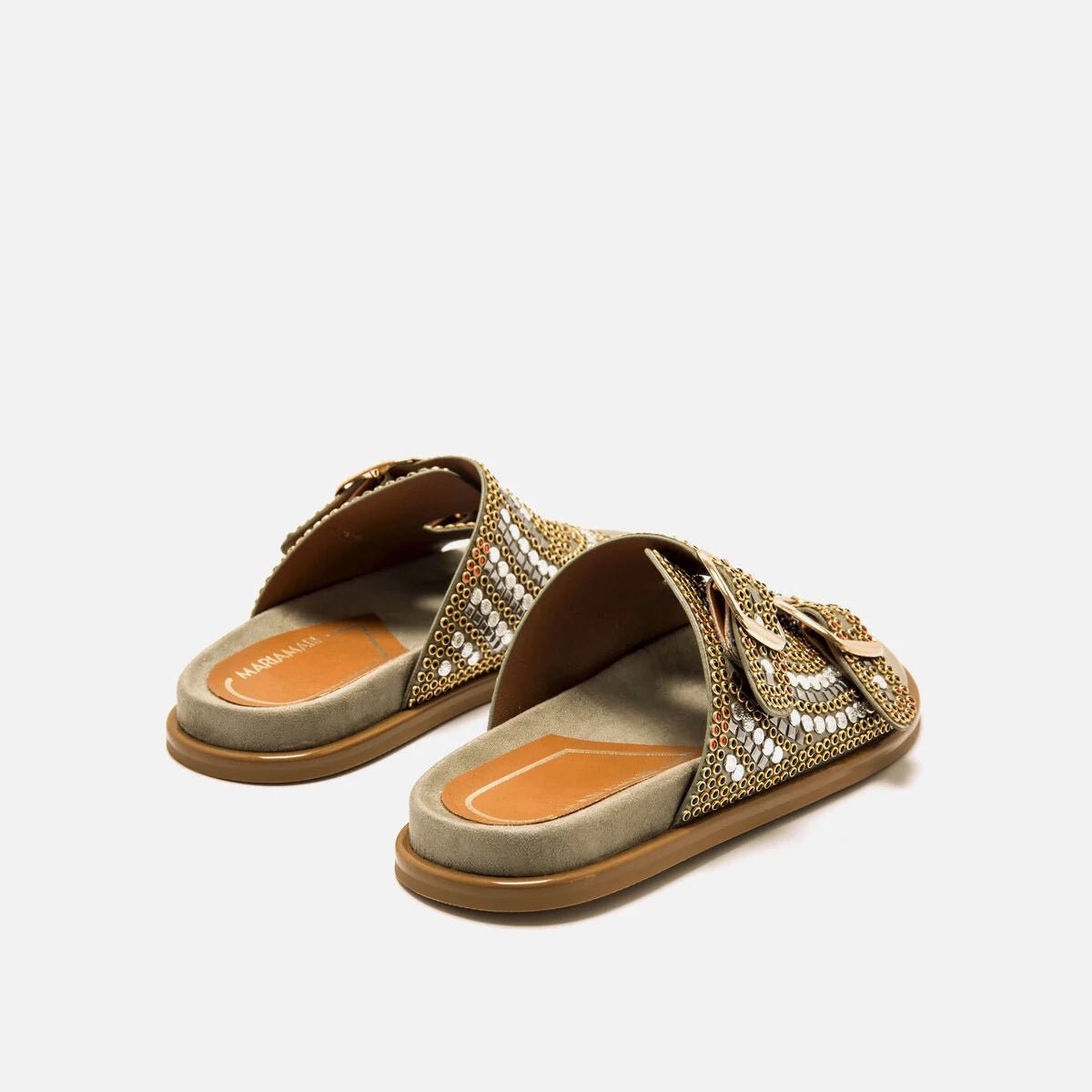 Sandálias Bio Mariamare Faella 68676 | Verde Kaki com Pedraria Étnica | Roma Pell - Roma Pell