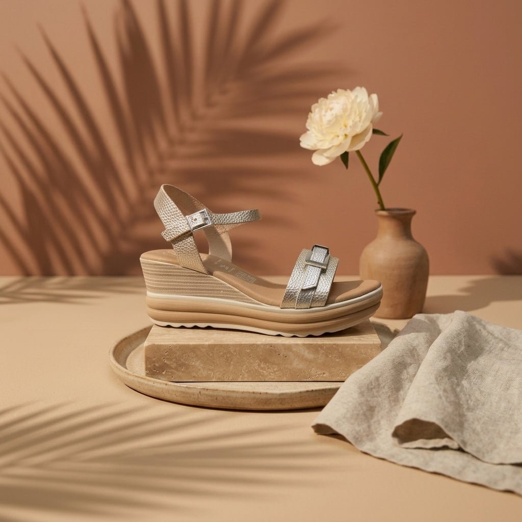 Sandálias de Cunha Oh My Sandals 5993 – Tira em Pele Metalizada - Roma Pell