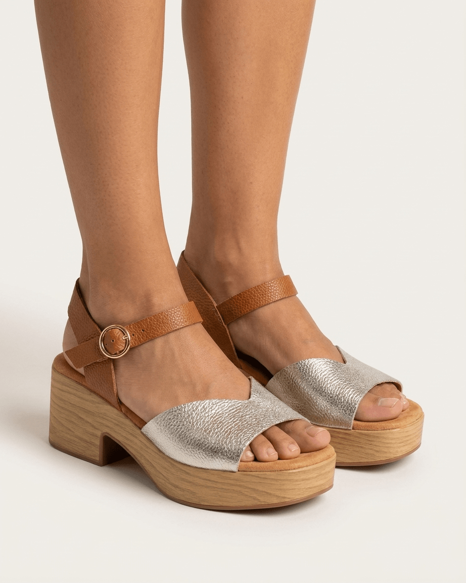 Sandálias de Salto Largo em Couro Dourado | Elegância e Conforto - Roma Pell