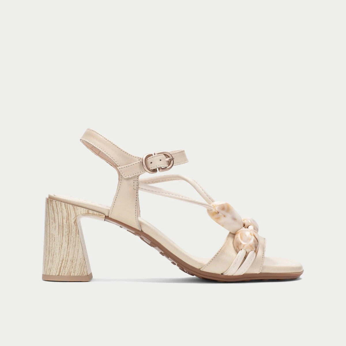 Sandália Hispanitas Creme — Salto Bloco e Pedras Artesanais - Roma Pell