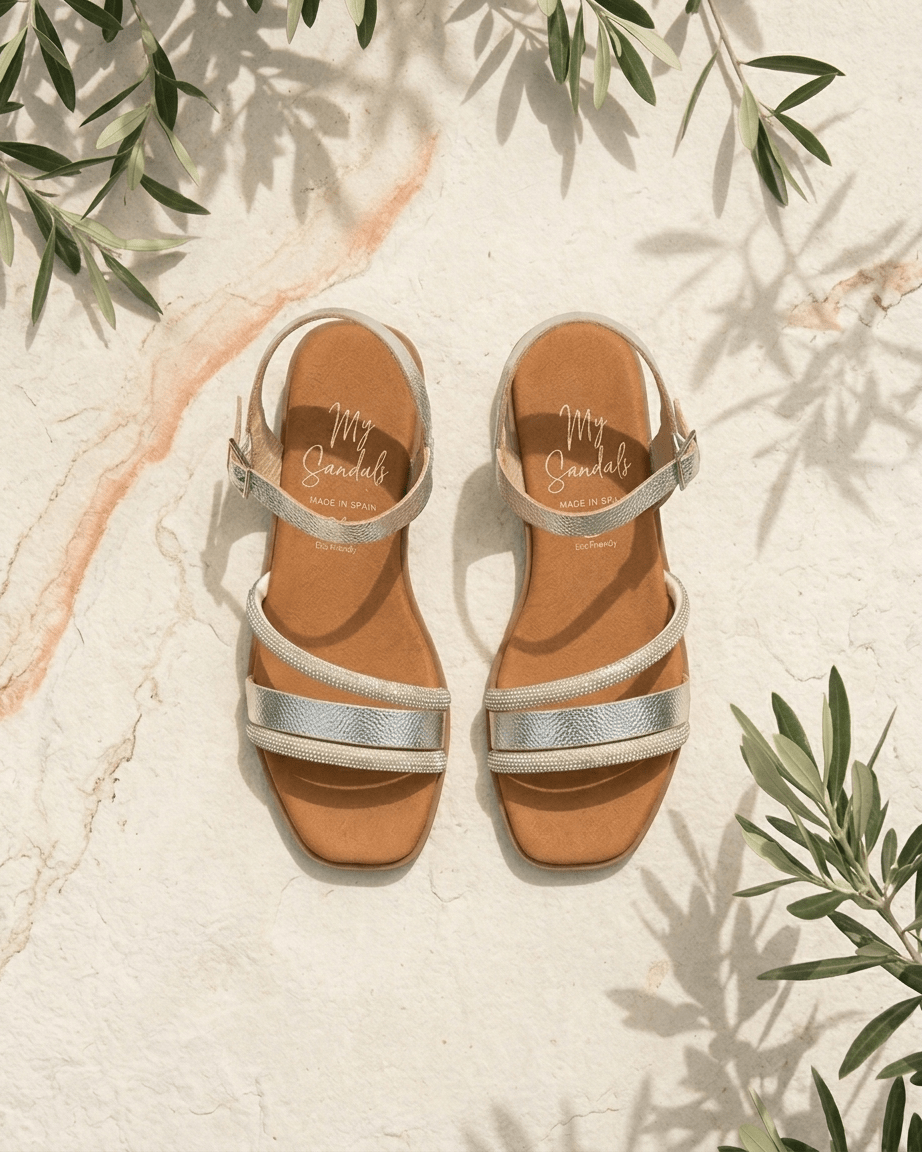 Sandálias Oh My Sandals 5871 Prata — Tiras em Pele com Salto Baixo - Roma Pell