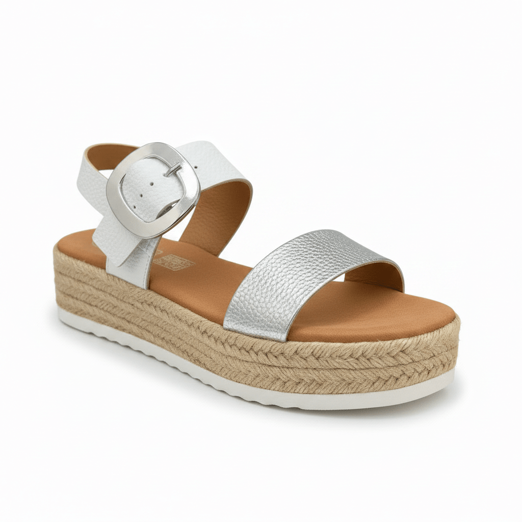 Sandália plataforma Oh My Sandals 6024 em pele branca com fivela redonda — vista frontal | Roma Pell