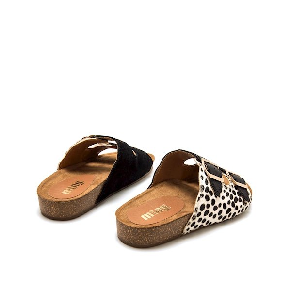 Sandálias Rasas | Mustang | Lin | Preto | Animal Print | Estilo Bio | 54085 - Roma Pell