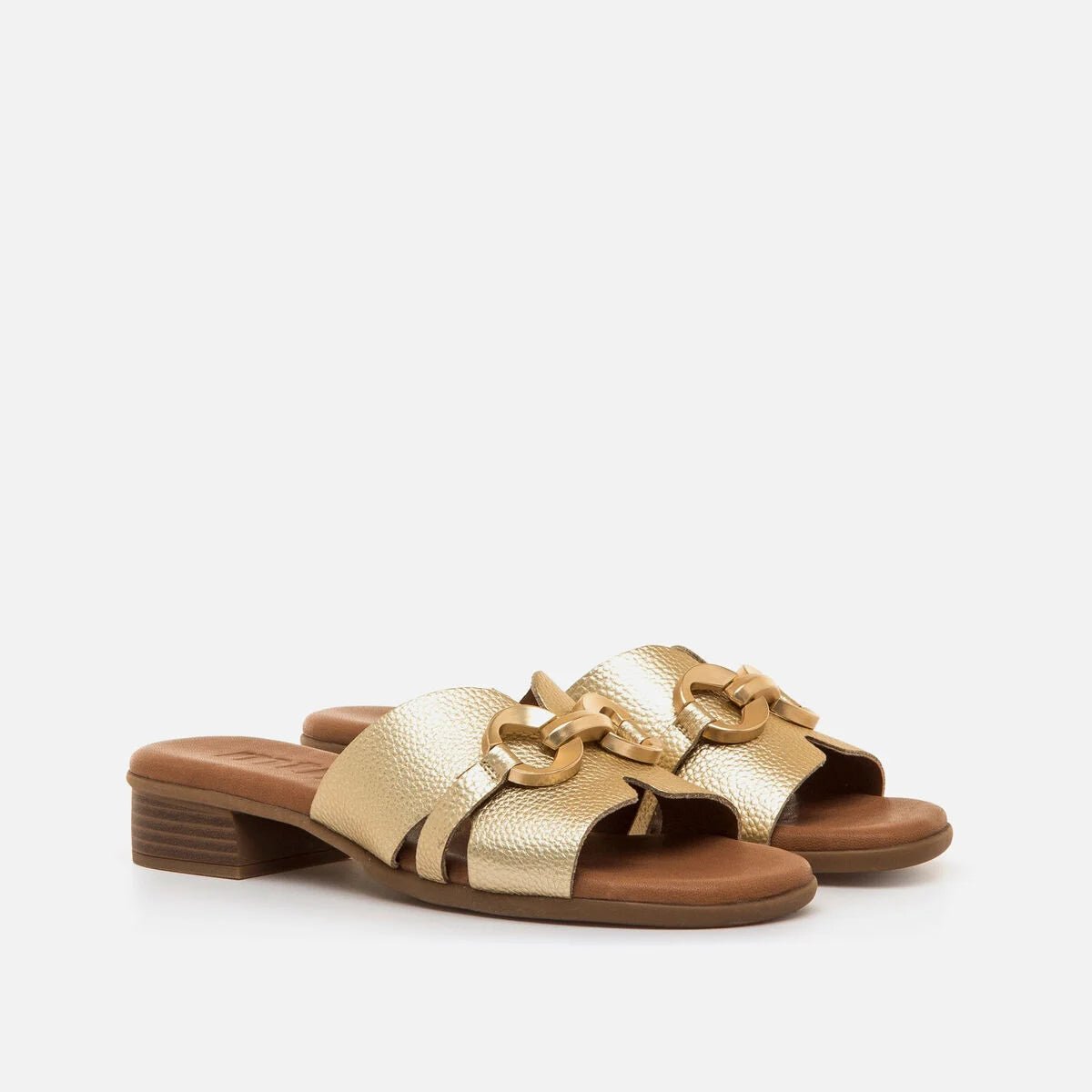 Sandálias Rasteiras Agnes Mustang | Champanhe e Branco - Roma Pell
