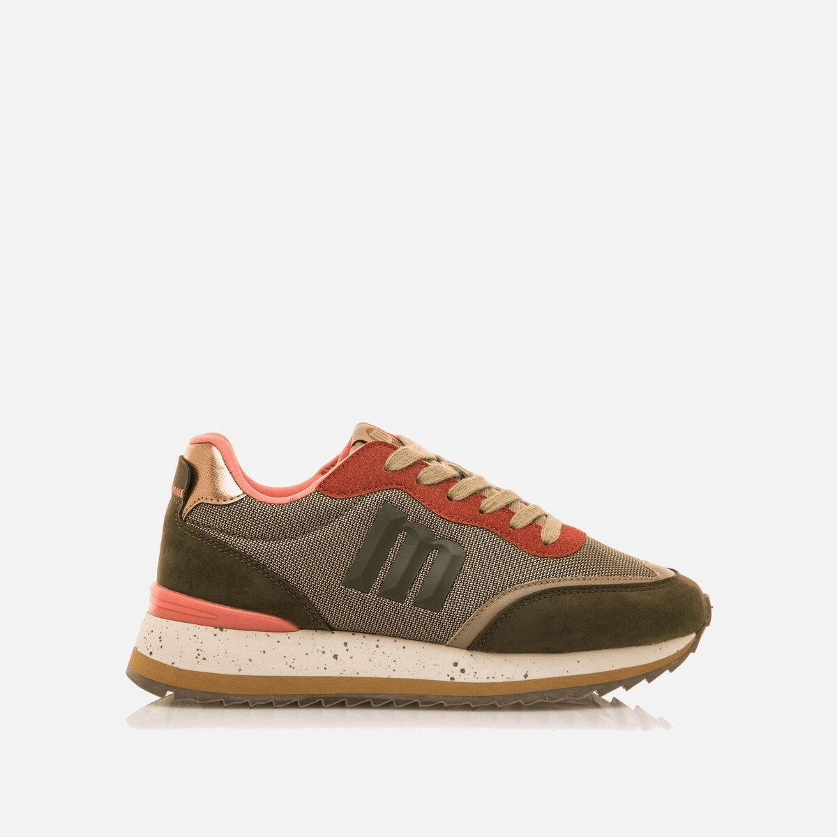 Sapatilhas Mustang Femininas Joggo Bordô e Caqui com Coral | 60872 - Roma Pell