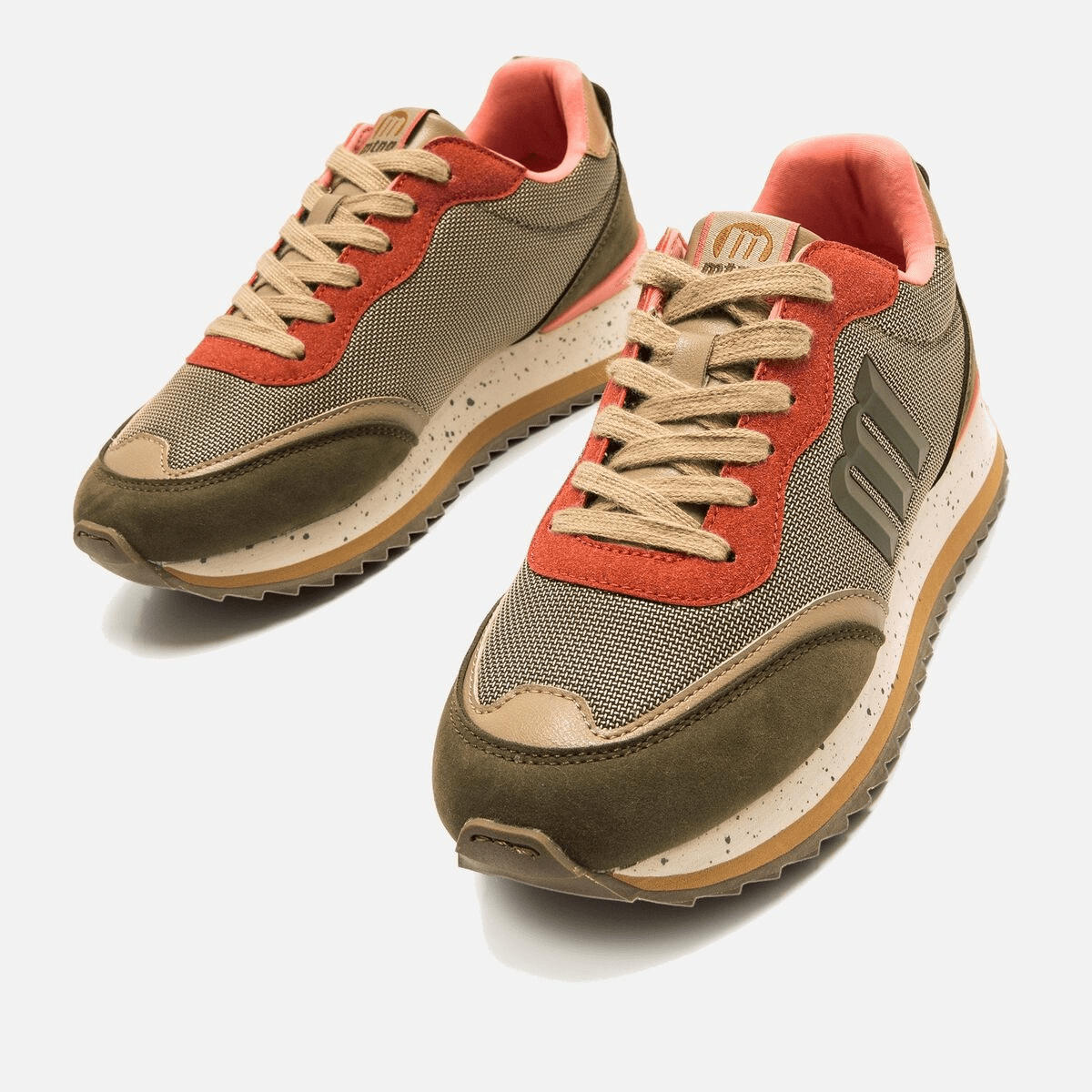 Sapatilhas Mustang Femininas Joggo Bordô e Caqui com Coral | 60872 - Roma Pell