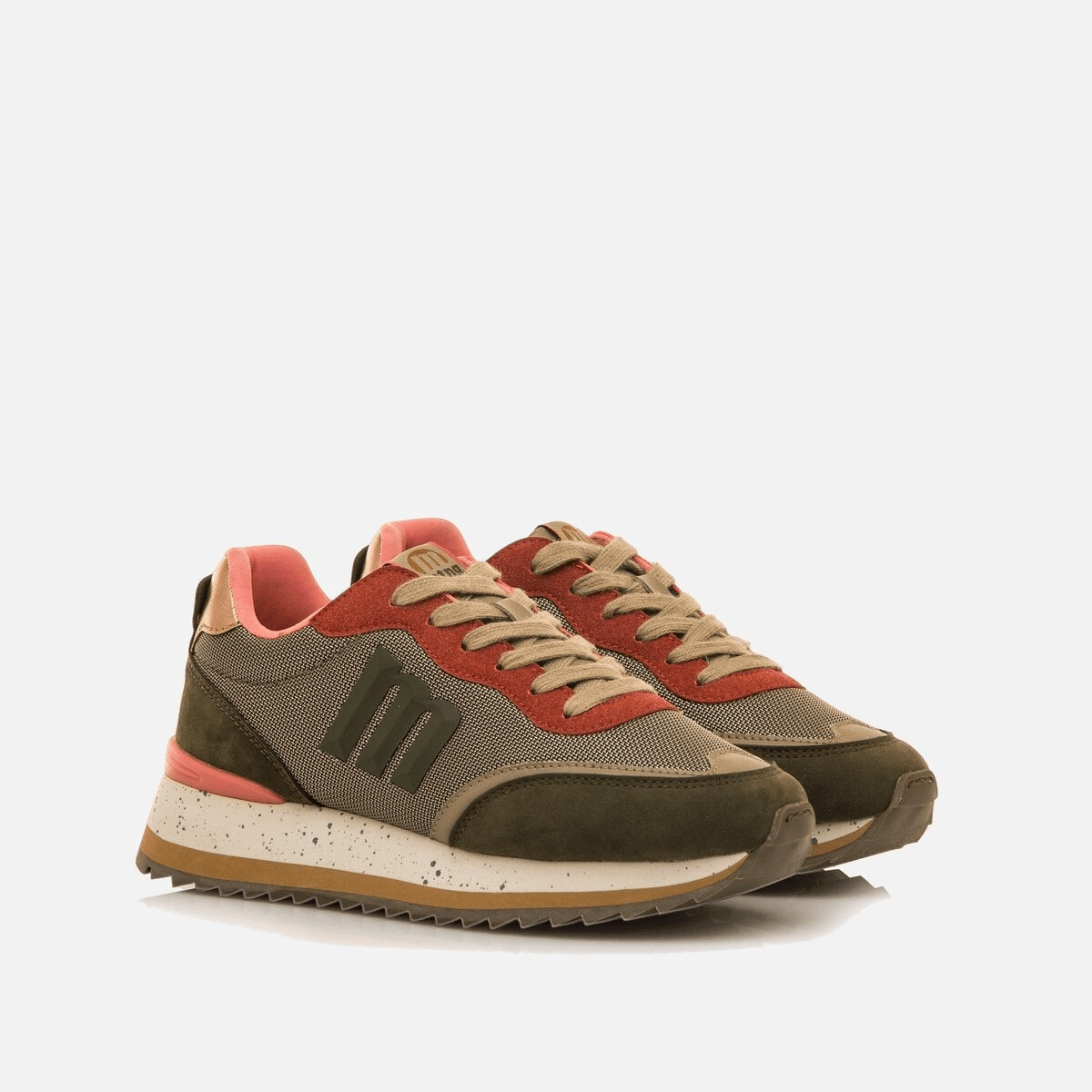Sapatilhas Mustang Femininas Joggo Bordô e Caqui com Coral | 60872 - Roma Pell