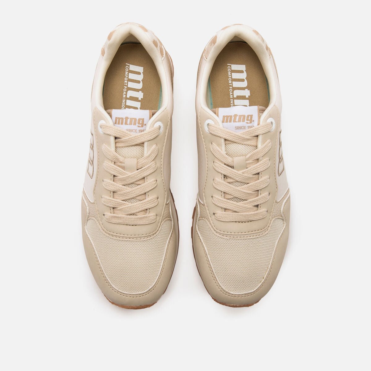 Sapatilhas Mustang Femininas Joggo Classic Bege e Branco | 60909 - Roma Pell
