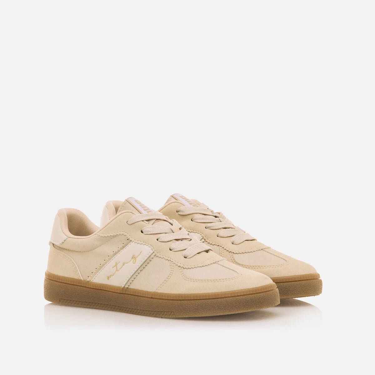 Sapatilhas Mustang Femininas Roy Bege e Branco | 60860 - Roma Pell