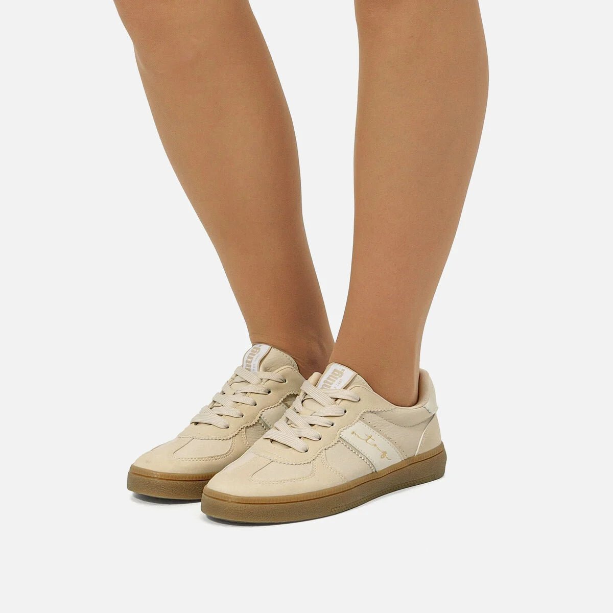 Sapatilhas Mustang Femininas Roy Bege e Branco | 60860 - Roma Pell