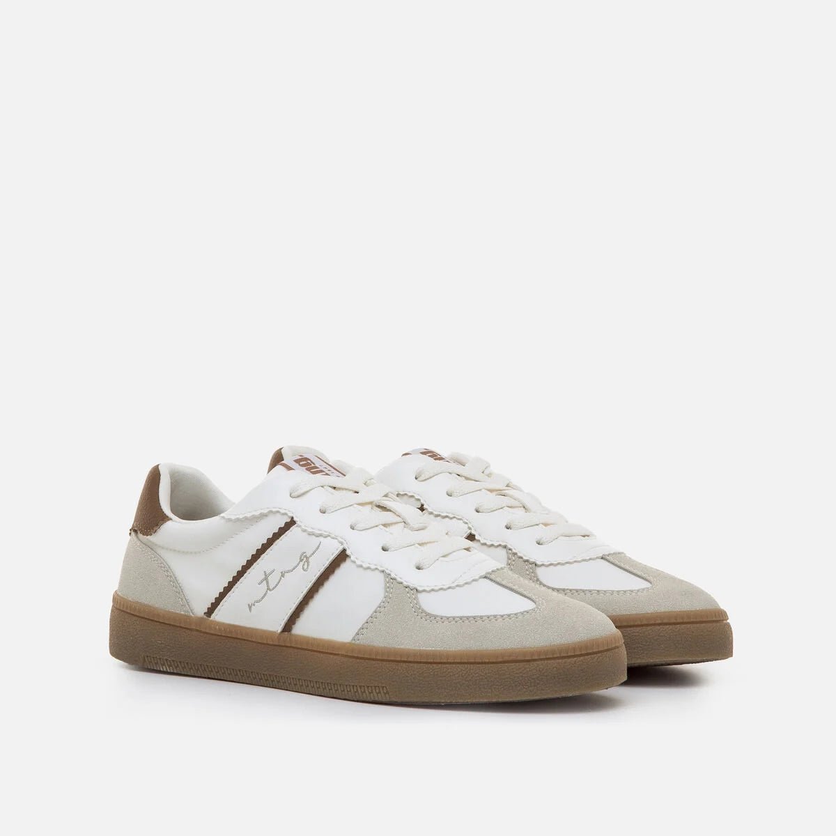 Sapatilhas Mustang Femininas Roy Branco e Castanho | 60860 - Roma Pell
