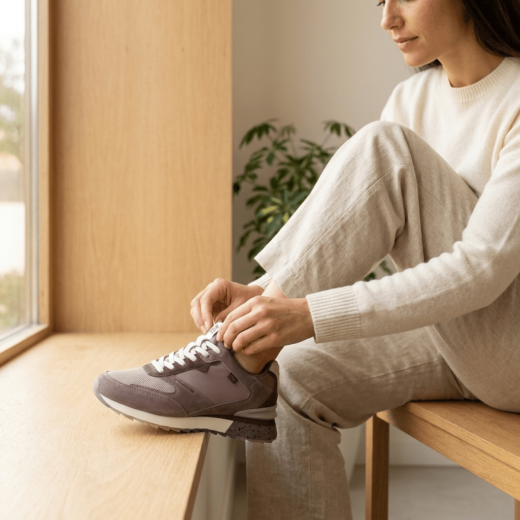 Sapatilha feminina XTI camurça taupe, detalhe do interior acolchoado