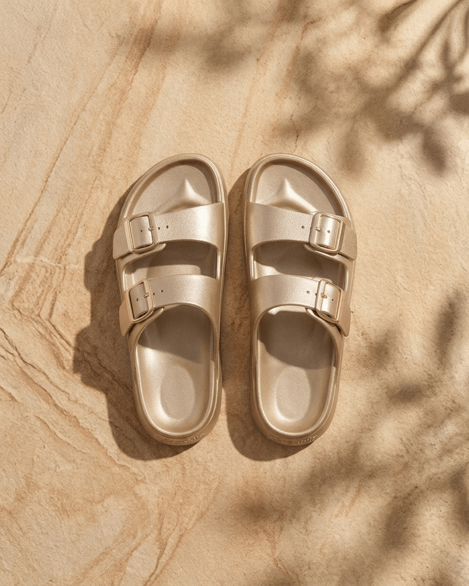 Socas D.Franklin Vibe Foam Dourado Metalizado | EVA Leve de Verão - Roma Pell