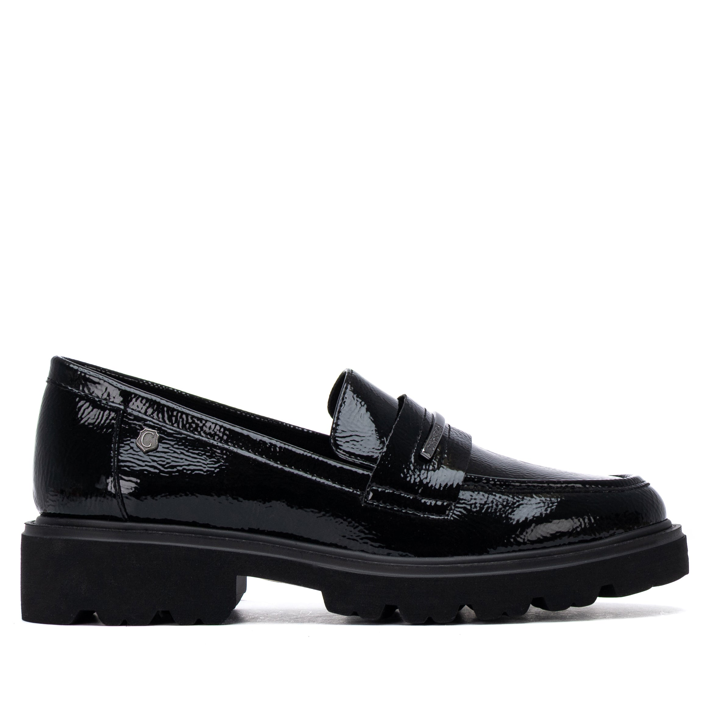 Mocassim Carmela Verniz Preto | Sola Grossa e Conforto Diário