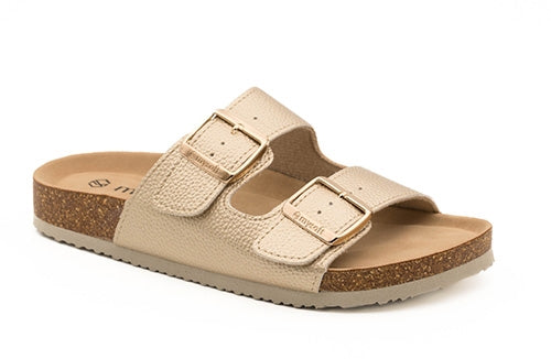 Sandália feminina Mysoft Bio 25M075 em Platino com fivelas ajustáveis e palmilha anatómica — Roma Pell