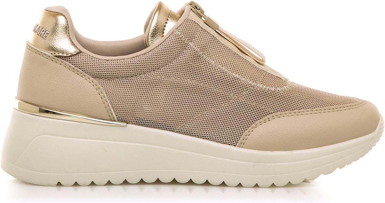 Sapatilhas Mariamare Salerno Femininas Bege e Ouro com Sola de Volume - vista lateral.