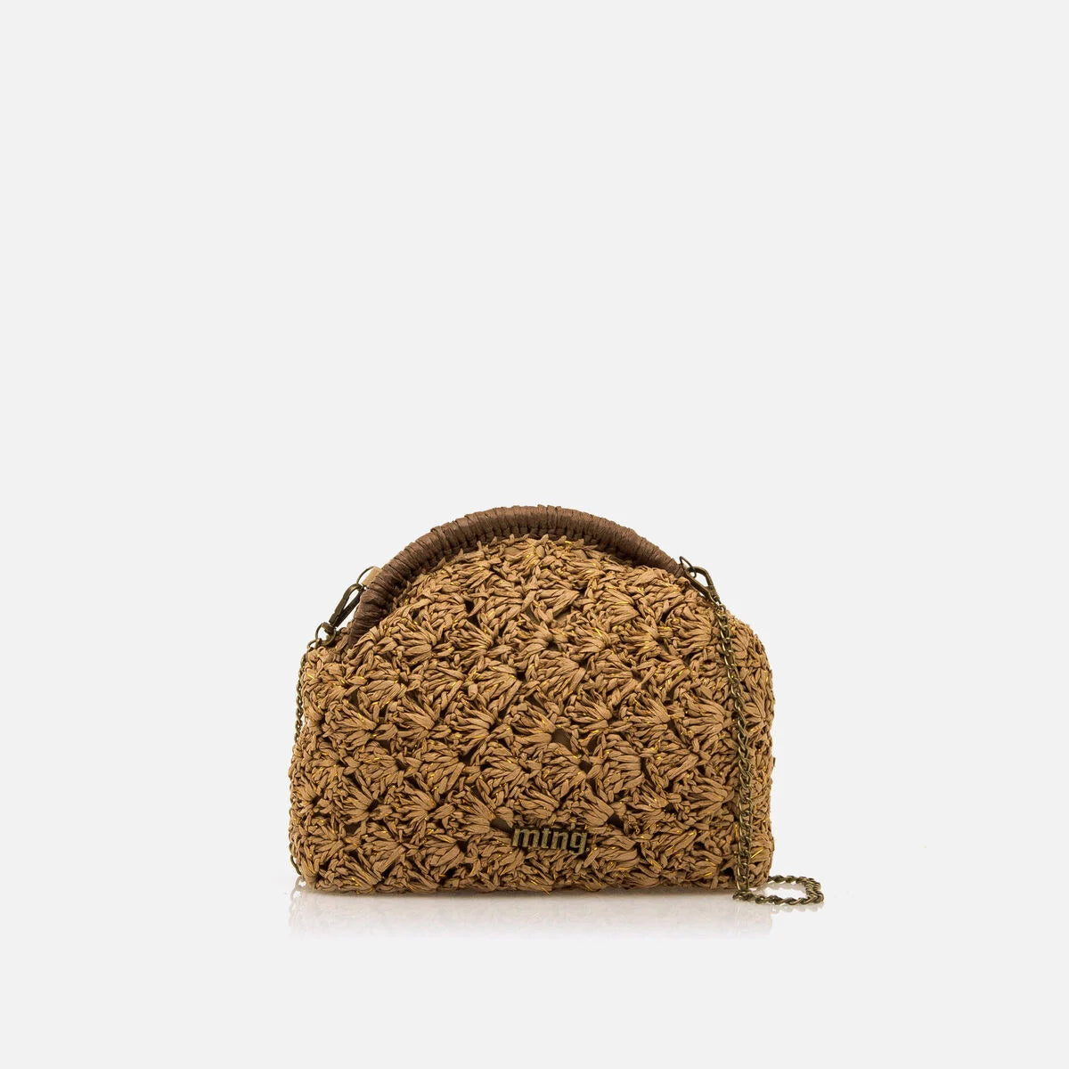 Bolsa a tiracolo Nácar Mustang bege — vista frontal com fecho de correr — Mustang