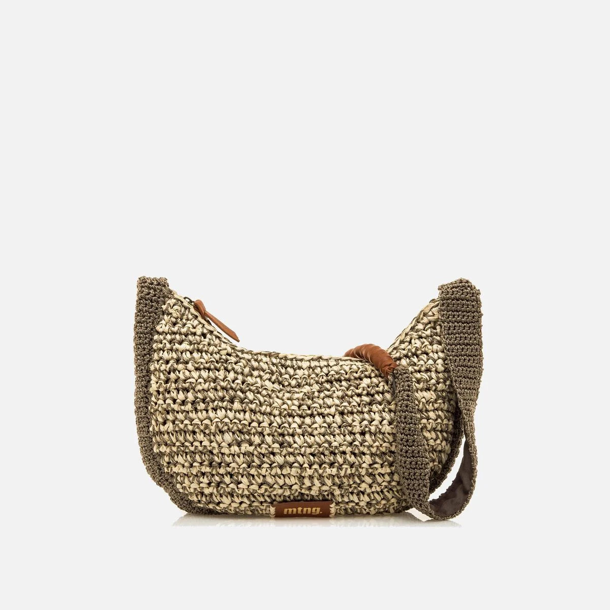 Bolsa de ombro Mustang Mojito em ráfia trançada kaki, vista frontal