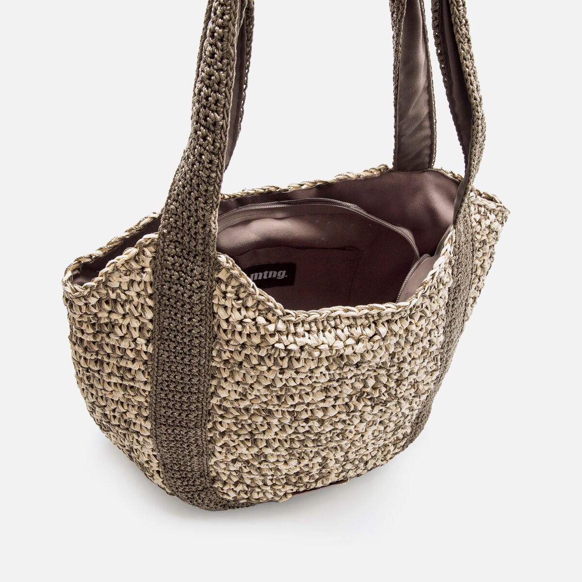 Interior da bolsa Mustang Mar com fecho de correr e compartimentos organizadores