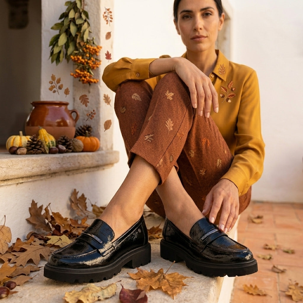 Mocassim Carmela Verniz Preto | Sola Grossa e Conforto Diário