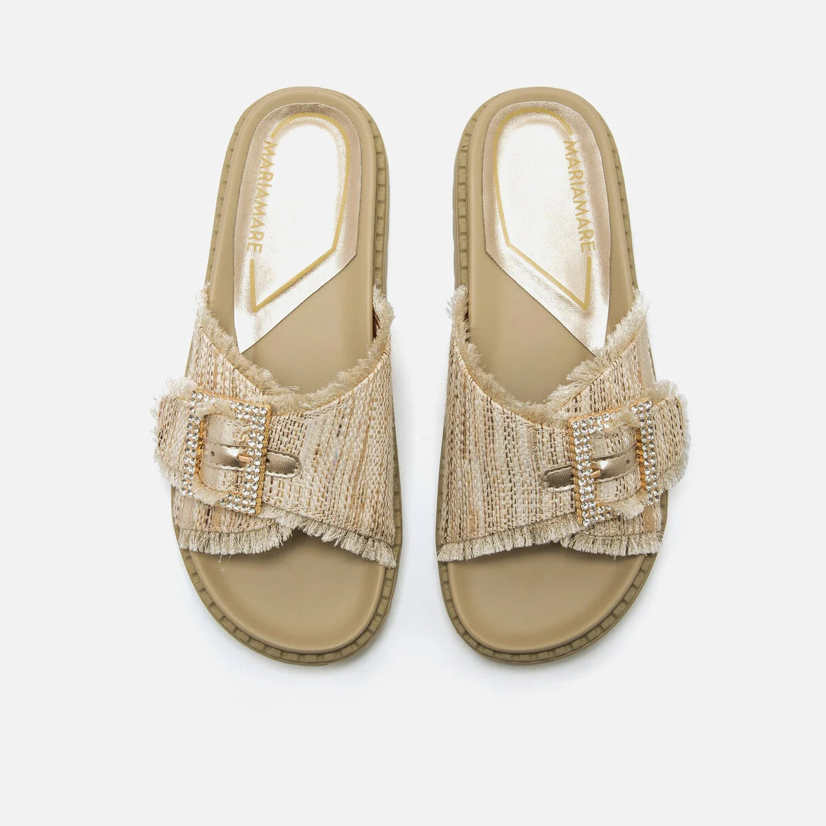 Sandálias planas femininas | Mariamare | Fraine 68674 | bege | camurça | palmilha almofadada | vista superior.
