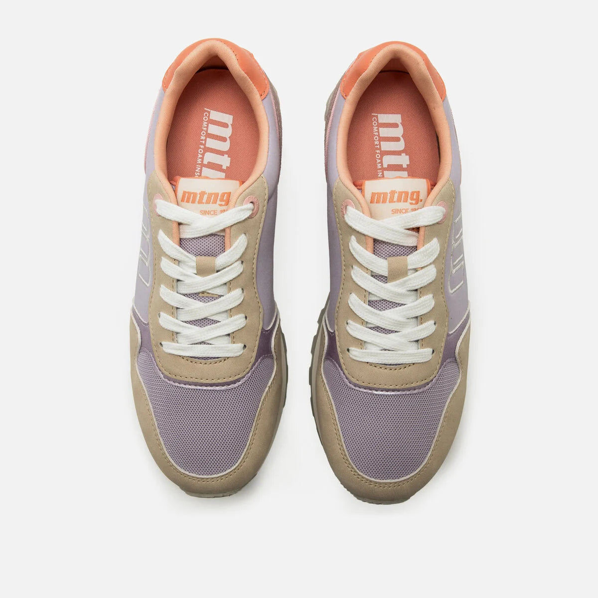 Sapatilhas Mustang Femininas Joggo Classic Bege e Lilás 60909 - vista de cima.