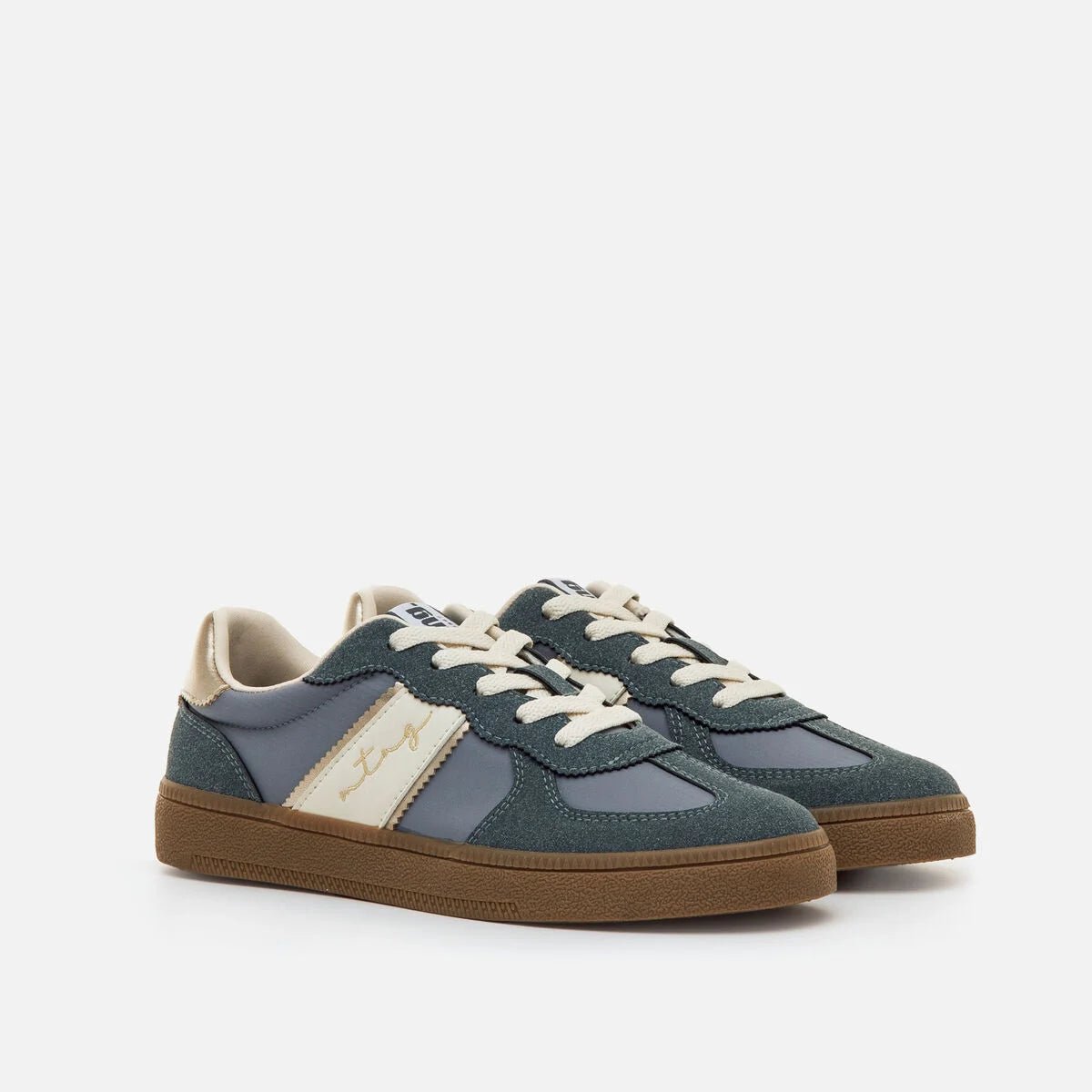 apatilhas Mustang Femininas Roy Azul Marinho e Dourado | 60860 - Roma Pell