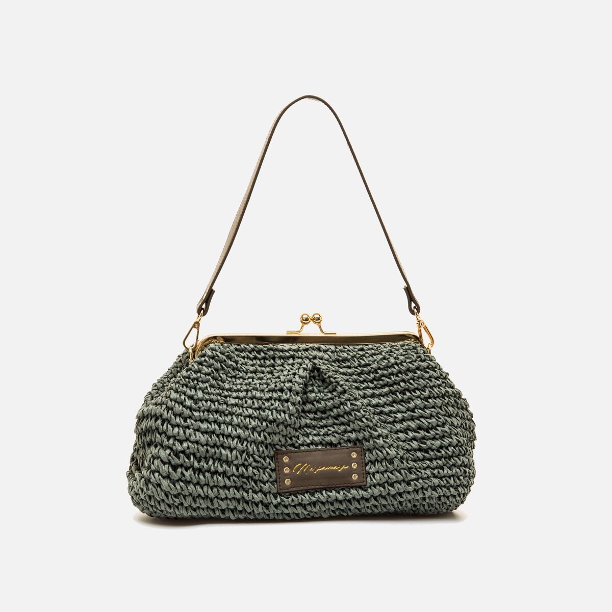 Bolsa Feminina Mariamare Siroco em Ráfia Trançada Verde - Marinho - Roma Pell