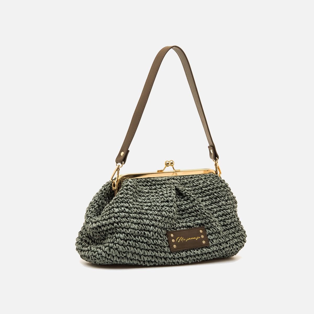Bolsa Feminina Mariamare Siroco em Ráfia Trançada Verde - Marinho - Roma Pell