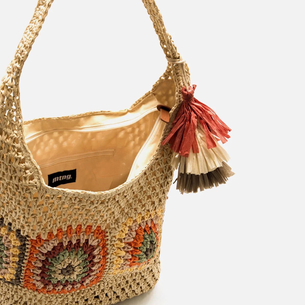 Bolsa Hobo Mustang Costa — Ráfia Trançada para o Verão - Roma Pell