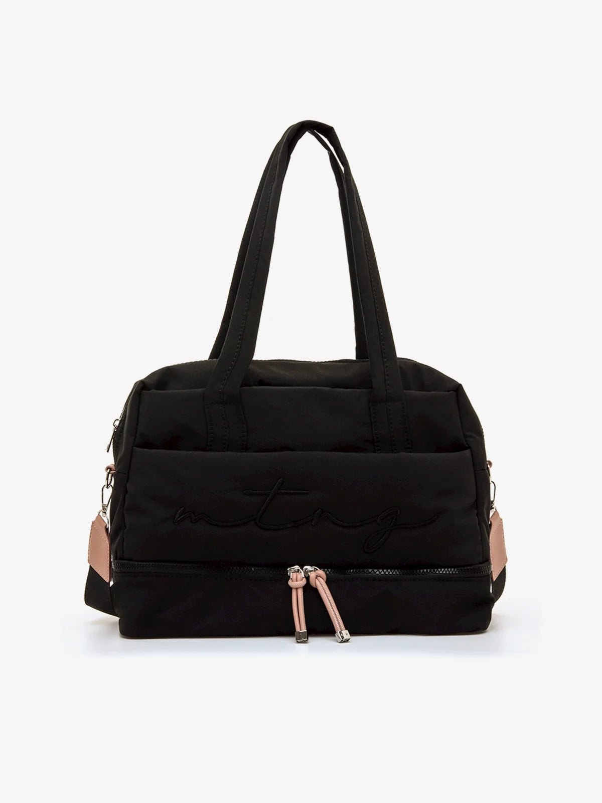 Bolsa Ansu preta Mustang, vista frontal, com logótipo mtng bordado e alças de mão