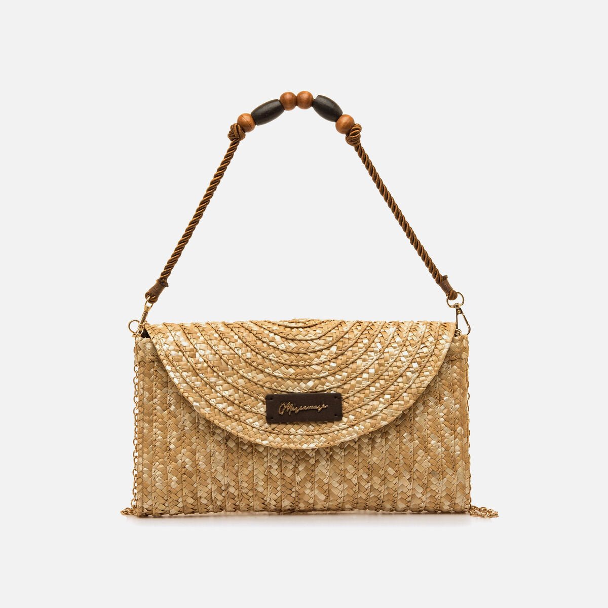 Bolsa Socha Mariamare | Entrançado de Palha | Alça Corrente Dourada - Roma Pell