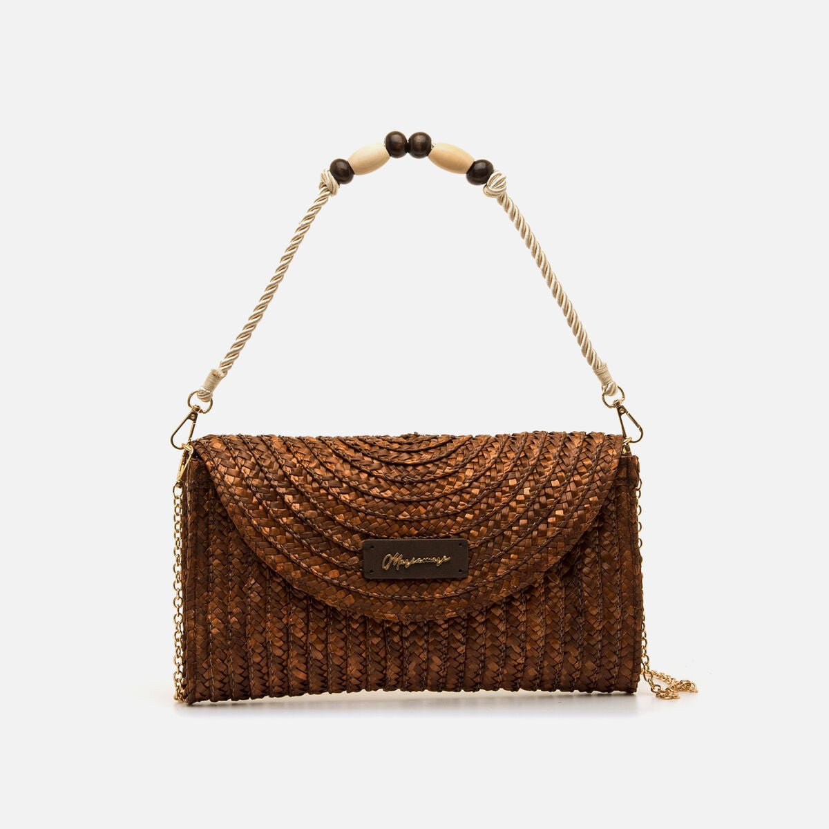 Bolsa Socha Mariamare | Entrançado de Palha | Alça Corrente Dourada - Roma Pell
