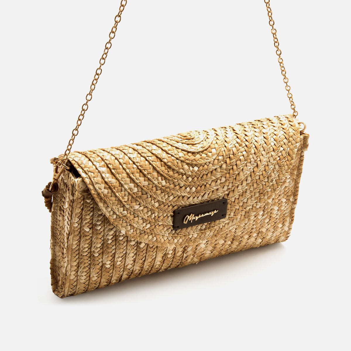Bolsa Socha Mariamare | Entrançado de Palha | Alça Corrente Dourada - Roma Pell